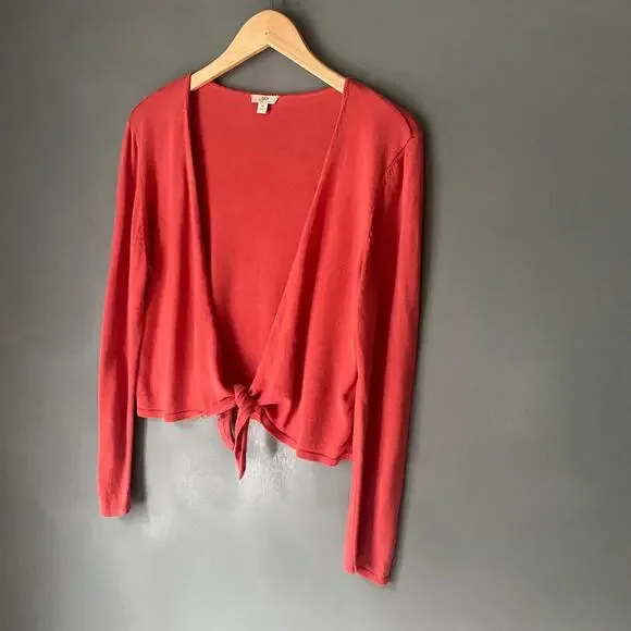 J. JILL Women's MED Salmon Pink Silk Blend Tie Front Cardigan Summer Lightweight - Picture 2 of 7